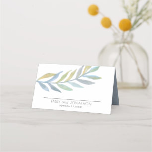 Cartão De Mesa Foliage Watercolor Sea Glass Names Data Casamento