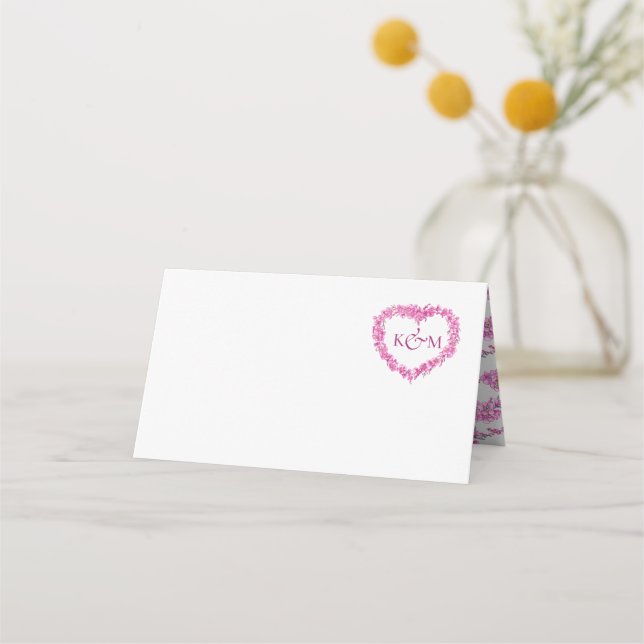 Cartão De Mesa Forget-me-not heart art wedding pink white (Frente)