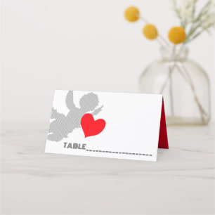 Cartão De Mesa forma cupida de stripe e coração vermelho, silhuet