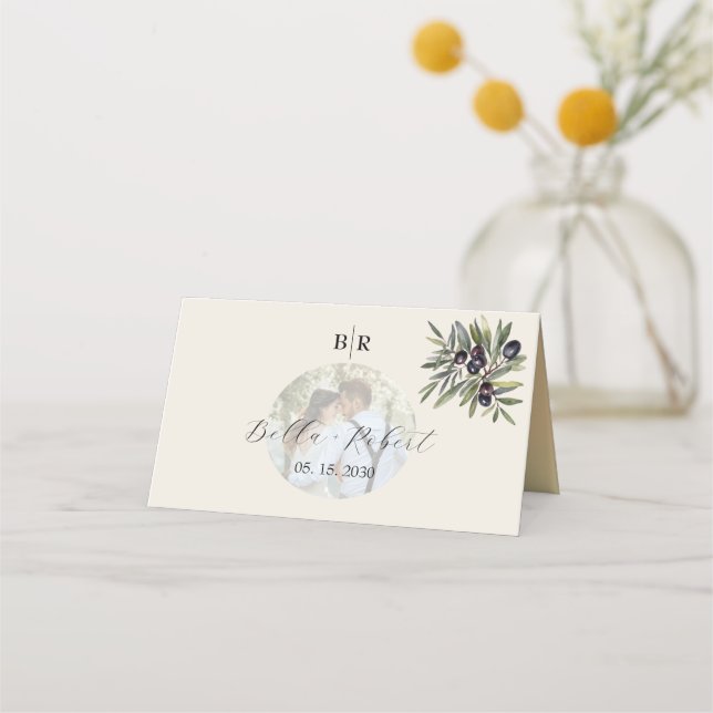 Cartão De Mesa Foto Casamento Ivory Olive (Verso)