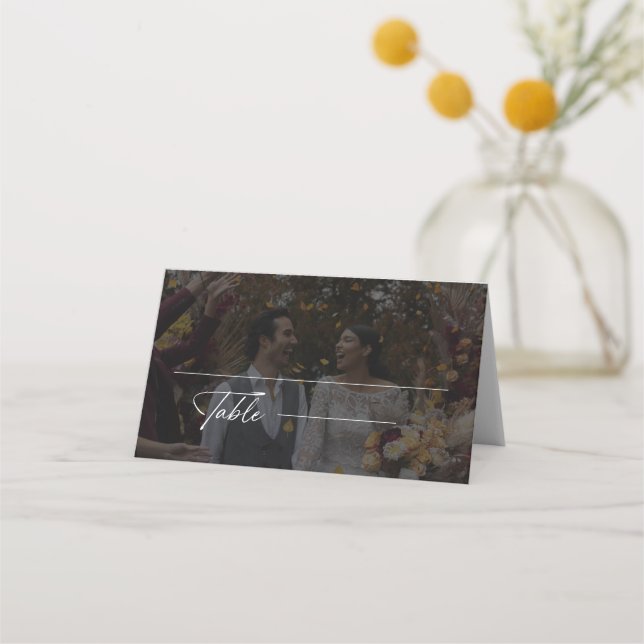 Cartão De Mesa Foto De Casamento Branco E Preto Moderno (Frente)
