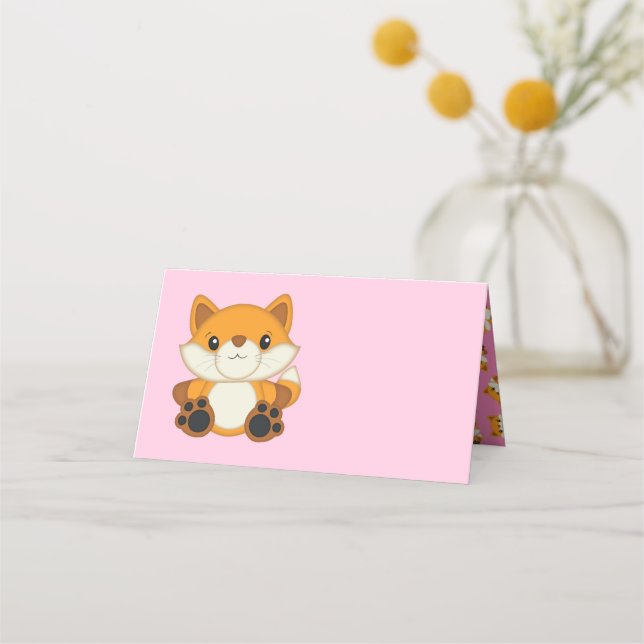 Cartão De Mesa Fox Chá de fraldas Rosa (Frente)