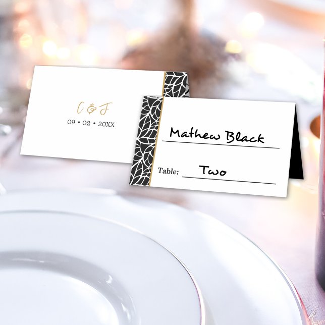 Cartão De Mesa Fronteira de Padrão de Folhas Modernas (Modern Leaves Pattern Border Place Card)