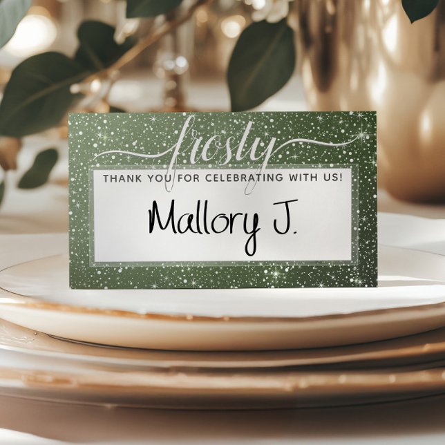 Cartão De Mesa FROSTY Rustic Sage Green Watercolor Monograma (FROSTY Rustic Sage Green Watercolor Monogram Place Card
)