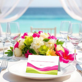Cartão De Mesa Fuchsia and Lime Green Wedding