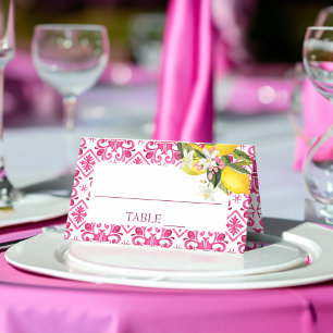 Cartão De Mesa Fuchsia Majólica ladrilhos magenta chá de noiva 