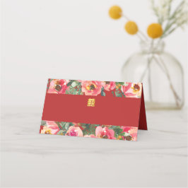 Cartão De Mesa Fundo de flor rosa símbolo de dupla felicidade
