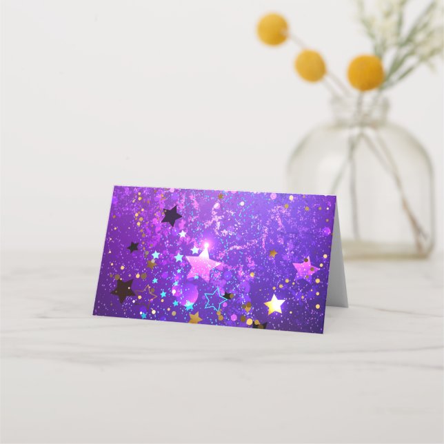 Cartão De Mesa Fundo de folhas roxas com estrelas (Frente)