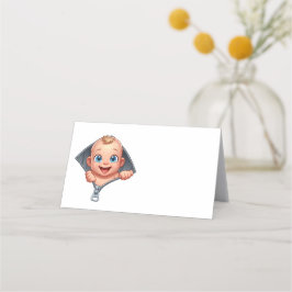 Cartão De Mesa Garota Fazendo Chá de fraldas Branco Obrigado