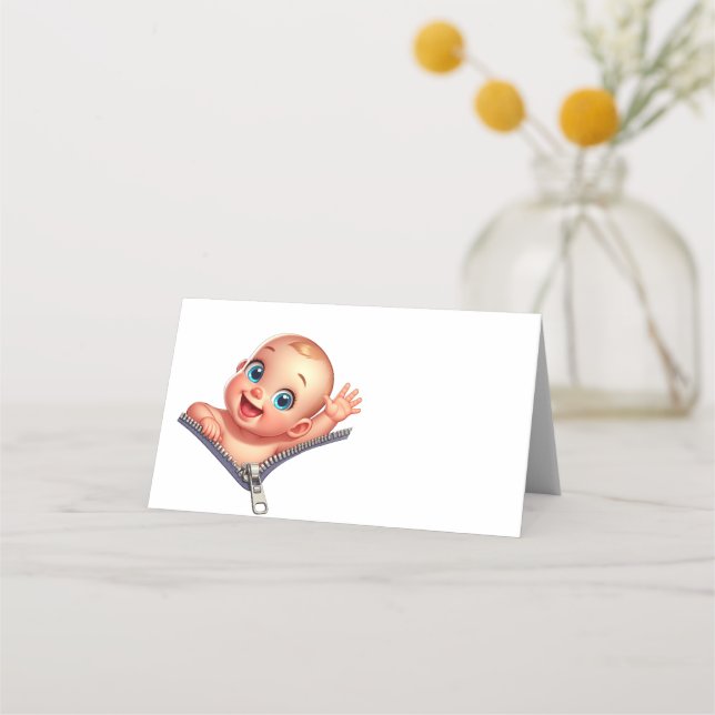 Cartão De Mesa Garota Fazendo Chá de fraldas Branco Obrigado (Frente)