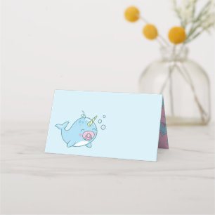Cartão De Mesa Garota Rosa Chá de fraldas Kawaii, Cute Narwhale