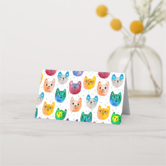 Cartão De Mesa Gatos aquarela e amigos