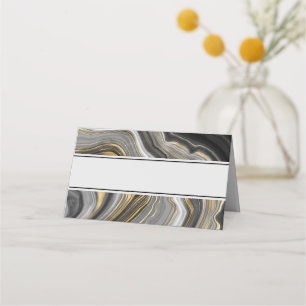 Cartão De Mesa Geodo Moderno de Agate de Cinza e Dourado