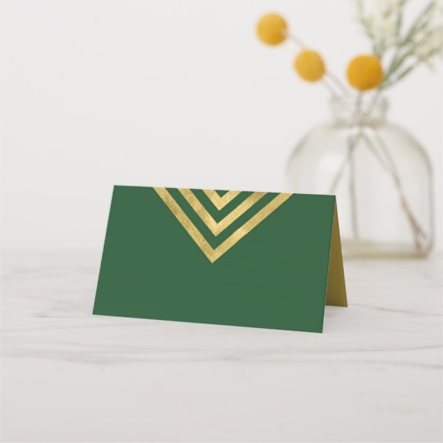 Cartão De Mesa Geométrico Dourado Elegante Verde e Faux (Frente)