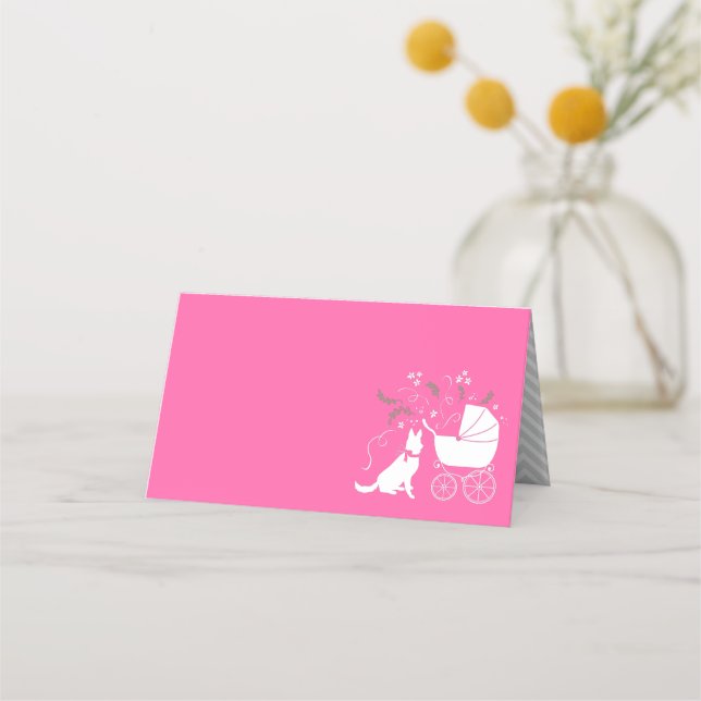 Cartão De Mesa German shepherd Cachorro Chá de fraldas Rosa (Frente)