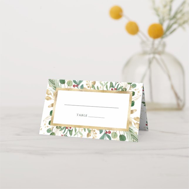 Cartão De Mesa Gilded Greenery em Branco | Casamento de Natal (Frente)