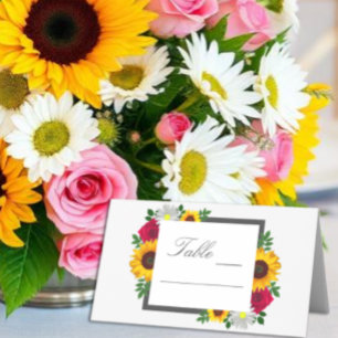 Cartão De Mesa Girassol Rosa Margarida Outono Floral Casamento