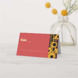 Cartão De Mesa Girassol Verão Dourado Casamento Vermelho