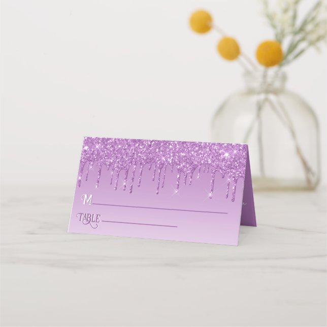 Cartão De Mesa Glam Purple Glitter Drip Elegante Personalizado (Frente)