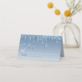 Cartão De Mesa Glitter Azul-Grelha Elegante Personalizado