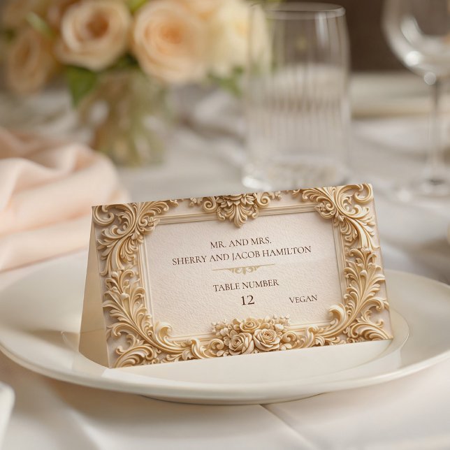 Cartão De Mesa Gold Baroque Monogram Frame Ivory Place Card (Gold Baroque Monogram Frame Ivory Place Card)