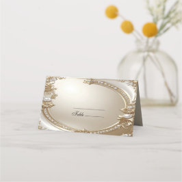 Cartão De Mesa Golden Ornate Frame with Pearls Place Card