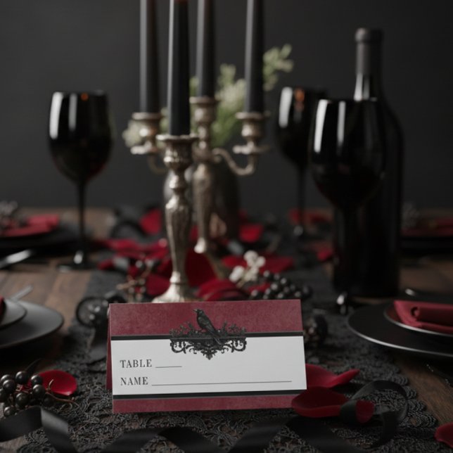 Cartão De Mesa Gothic Black Raven Wine Darkly Ever After Wedding (Criador carregado)