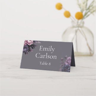 Cartão De Mesa Gothic Plum Floral Wedding Place Card