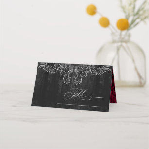 Cartão De Mesa Gótica Scrollwork Wedding Mesa Burgundy ID866