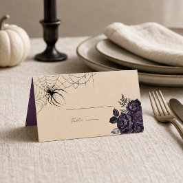 Cartão De Mesa Gótico Floral Halloween Dobrado com Convidado
