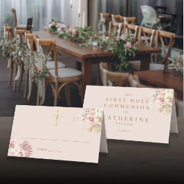 Cartão De Mesa Grama das Pampas Floral Primeira Comunhão