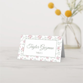 Cartão De Mesa Green Text Floral Pattern Folded Place Card