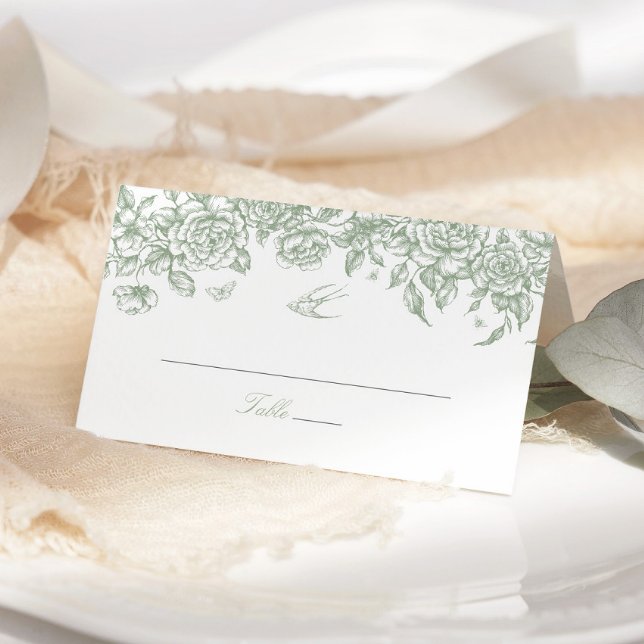 Cartão De Mesa Green Toile Wedding Place Card Chinoiserie (Criador carregado)
