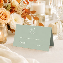 Cartão De Mesa Grinalda monogramada em creme verde sálvia