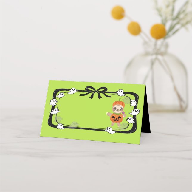 Cartão De Mesa Halloween Sloth In Pumpkin Costume Place Card (Frente)