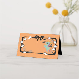Cartão De Mesa Halloween Unicorn Greeting Bat Orange Place Card