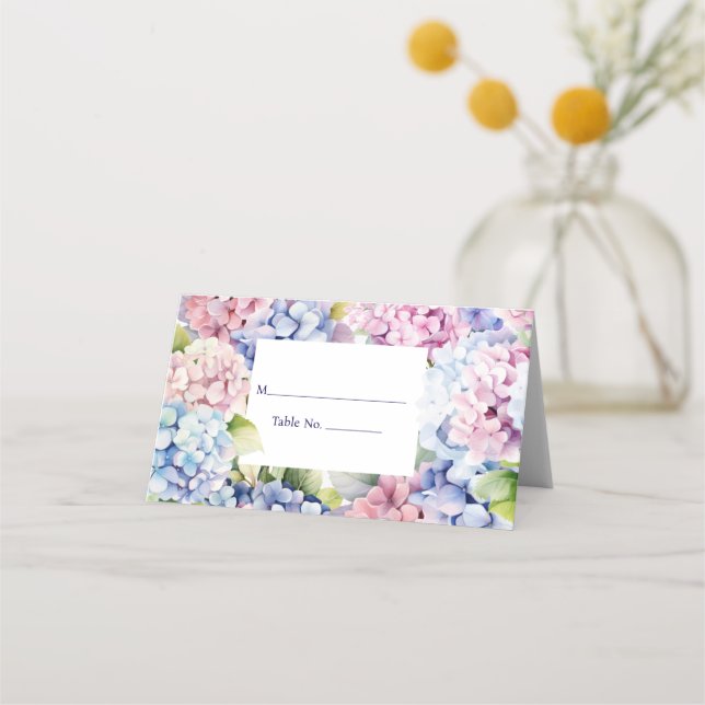 Cartão De Mesa Hydrangea Place Card Guest Mesa No. Resposta (Frente)