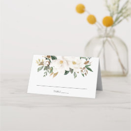 Cartão De Mesa Ilegante Ivory Magnolia Greenery Nome de Convidado