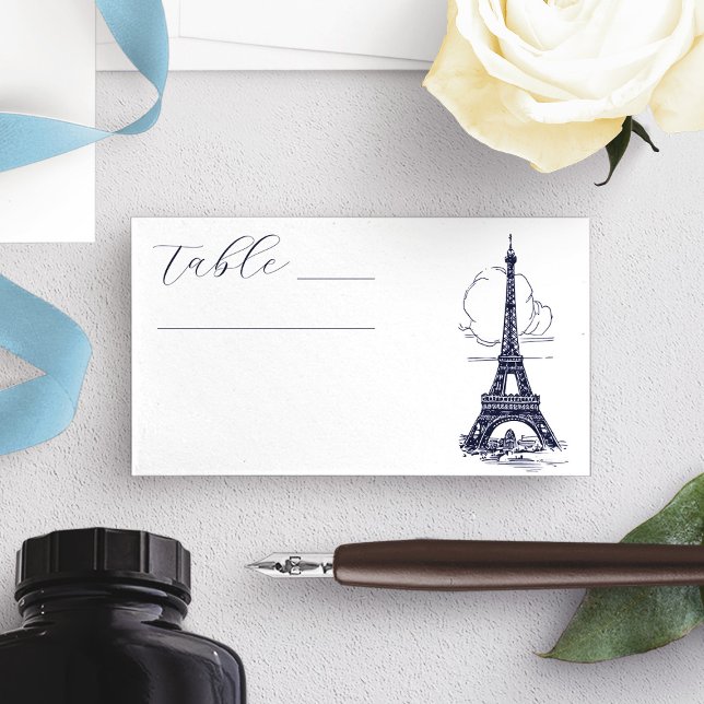 Cartão De Mesa Ilustração da Torre Elegante Eiffel Casamento Fran (Elegant Eiffel Tower Illustration French Wedding Place Card)