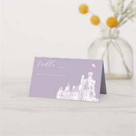 Cartão De Mesa Ilustração de Casamento Castelo Vintage Lavanda