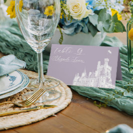 Cartão De Mesa Ilustração de Casamento Castelo Vintage Lavanda