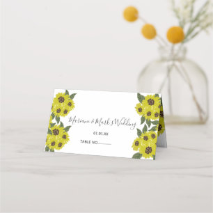 Cartão De Mesa Ilustração Girassol Amarelo de Casamento Botâni