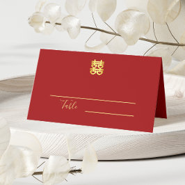 Cartão De Mesa Iniciais de casal casamento chinês moderno vermelh