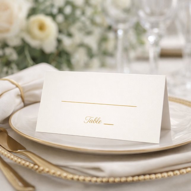 Cartão De Mesa Ivory and Gold Minimal 50th Anniversary Folded Pla (Elegant ivory and gold place card styled on a formal table setting)