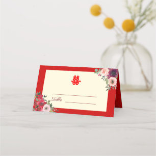 Cartão De Mesa Jardim floral roxo, vermelho-casamento chinês