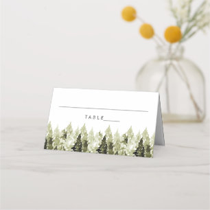 Cartão De Mesa JENNA Rustic Watercolor Pines Tendent Place Card