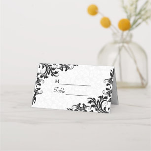 Cartão De Mesa Lace Preto E Damascos Brancos