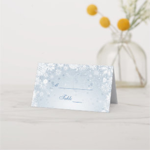 Cartão De Mesa Lacy White Snowflakes em Silver Blue