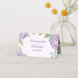 Cartão De Mesa Lavanda de Aquarelas Hydrangea Flores Fern Weding