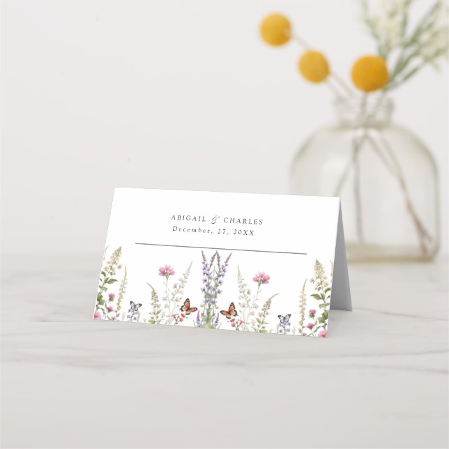 Cartão De Mesa Lavandas Elegantes e flor silvestre (Frente)